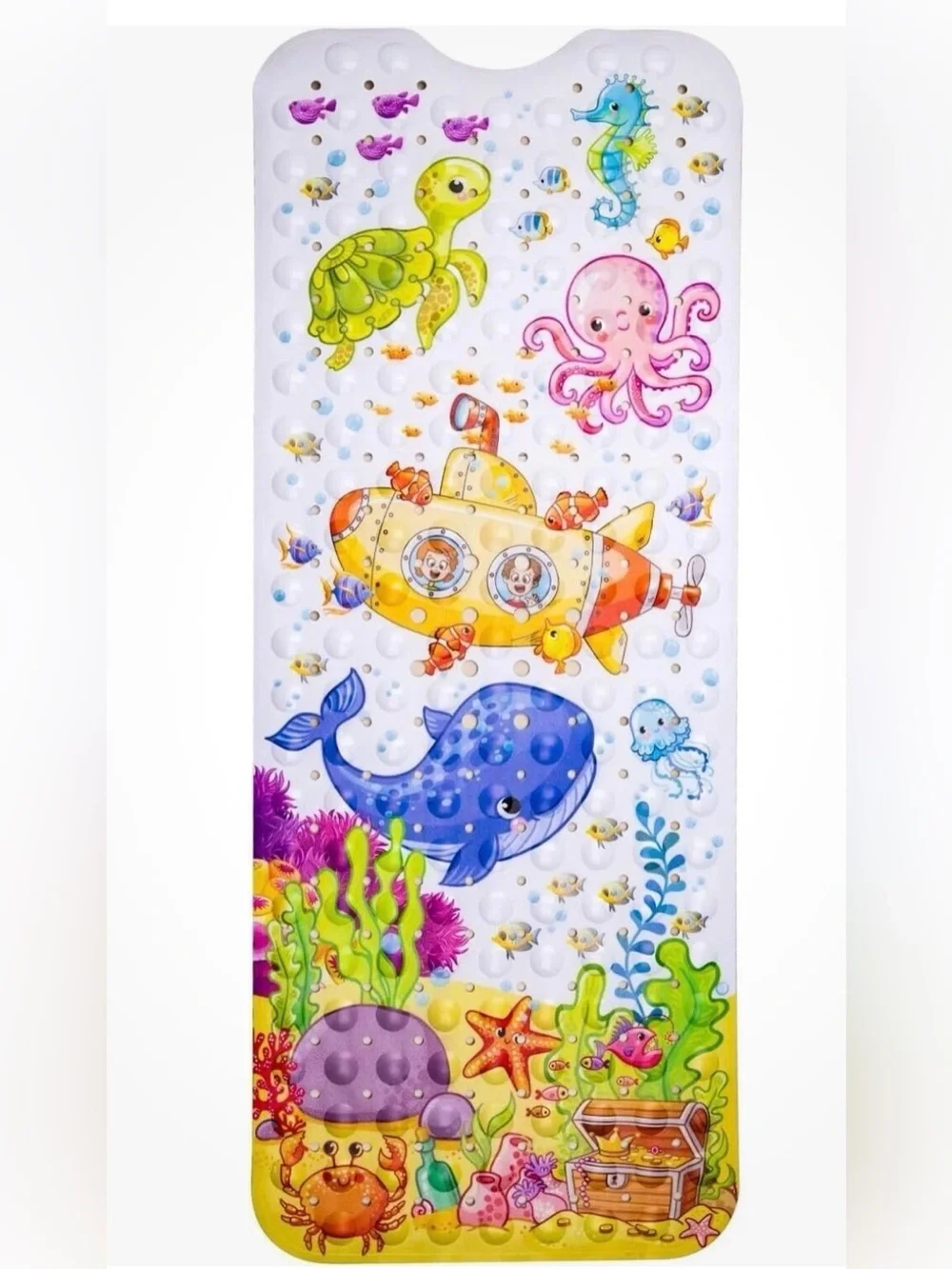 Kids Bath Mat with Yellow Submarine and Blue Whale - Fun Ocean Design